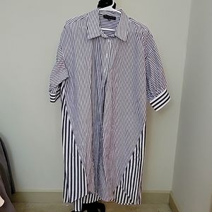 Navy and white striped shirt dress